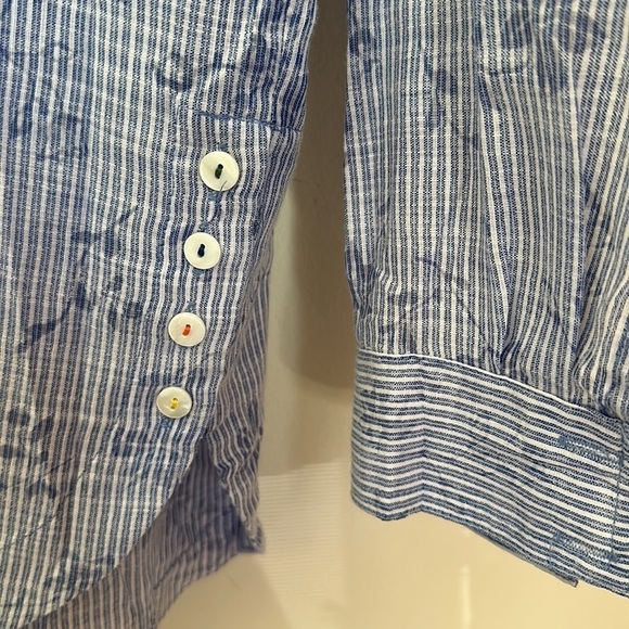 Anthropologie 9-H15 StCL Cotton Blue Floral Striped Button Down Blouse Top - Picture 6 of 7